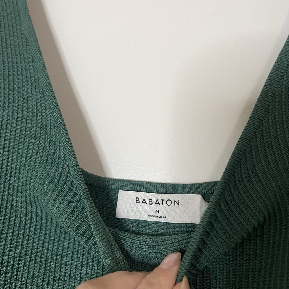 Aritizia Babaton Sculpt Knit Squareneck ribbed tank mini dress forest green Med - Picture 4 of 6